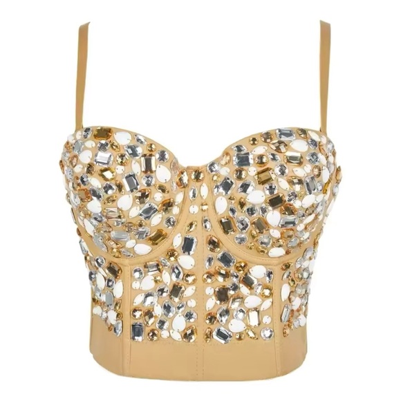 Miss Glam Co. Tops - Glam Crystal Nude Corset Top Sexy Club Wear Dancer Party Streetwear Fashion